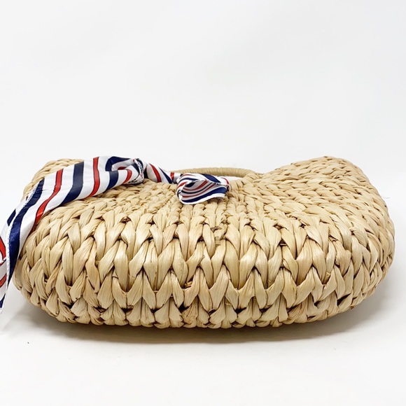 NWOT Retro Summer Beach Rattan Handbag With Scarf - Picture 7 of 10